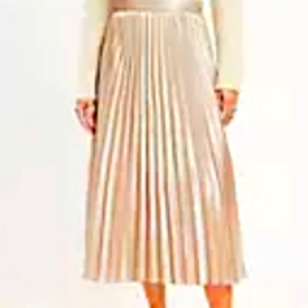 Foiled Satin Pleated Midi Skirt